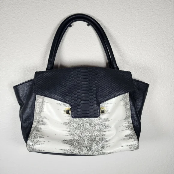 Vince Camuto Julia Satchel White And Black Bag - Picture 4 of 16